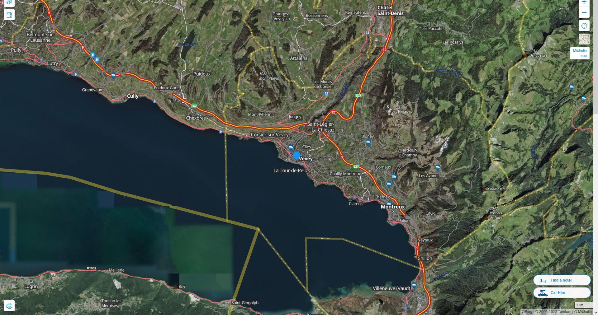 Vevey Suisse Autoroute et carte routiere avec vue satellite